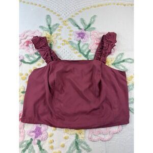 Torrid Maroon Smocked Ruffle Trim Crop Top Plus Size‎ 2X 18-20